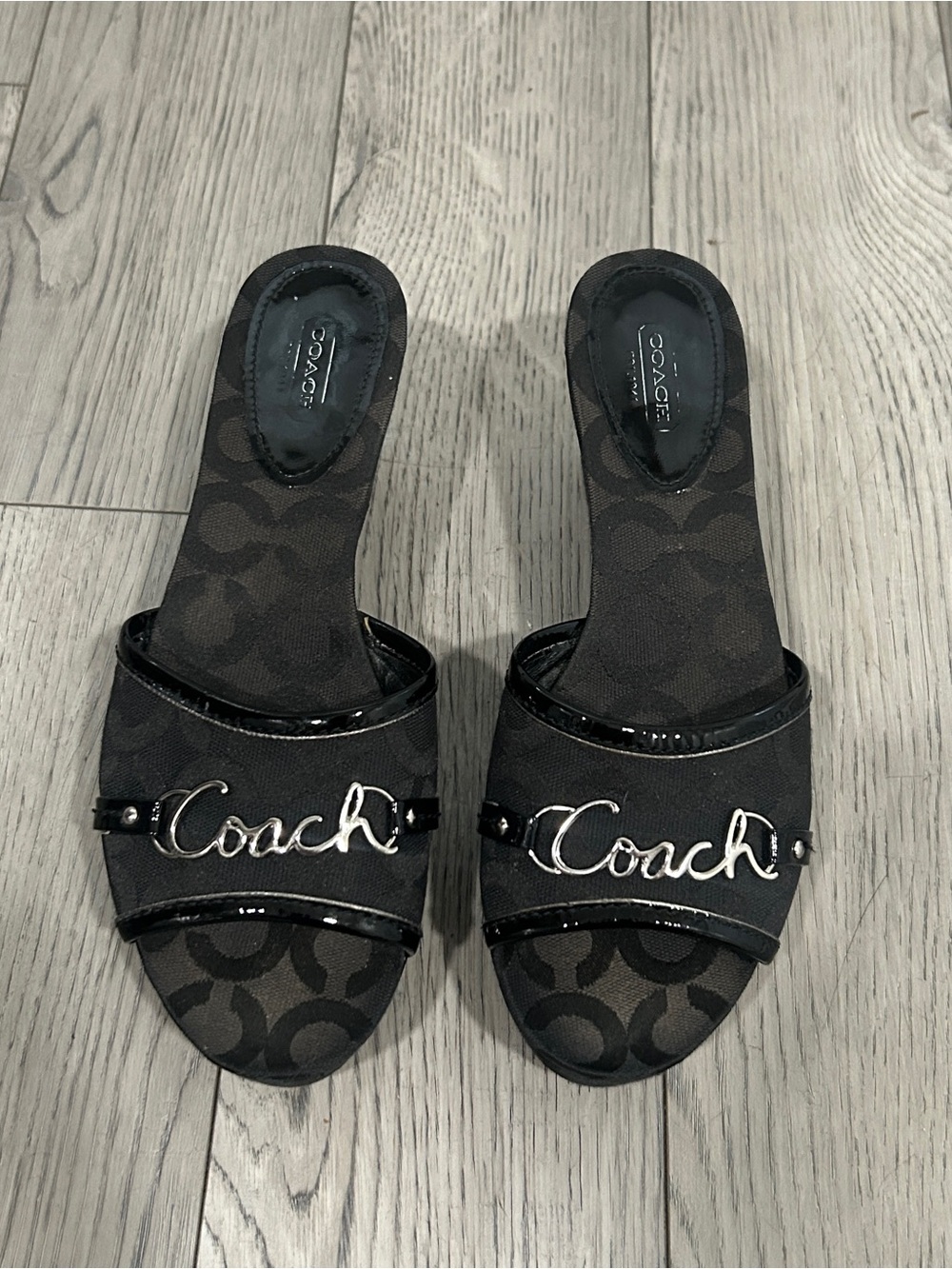 Coach Black Signature Logo Wedges
